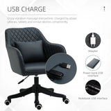 Vinsetto PU Leather Office Chair, Desk Chair, Makeup Vanity Chair with Massage Lumbar Pillow and Rolling Wheels for Bedroom and Home, Deep Blue