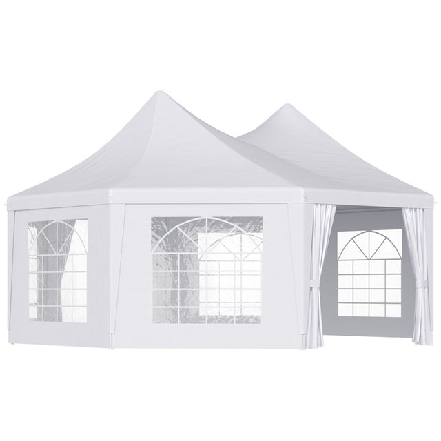 Outsunny 6.8x5M Octagonal Marquee Gazebo, Heavy Duty Wedding Party Tent with Sides and Doors, White