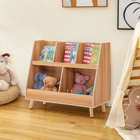 5-Cube Kids Bookshelf and Toy Organizer with Anti-Tipping Kits-Natural