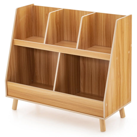 5-Cube Kids Bookshelf and Toy Organizer with Anti-Tipping Kits-Natural