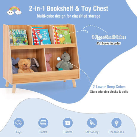 5-Cube Kids Bookshelf and Toy Organizer with Anti-Tipping Kits-Natural