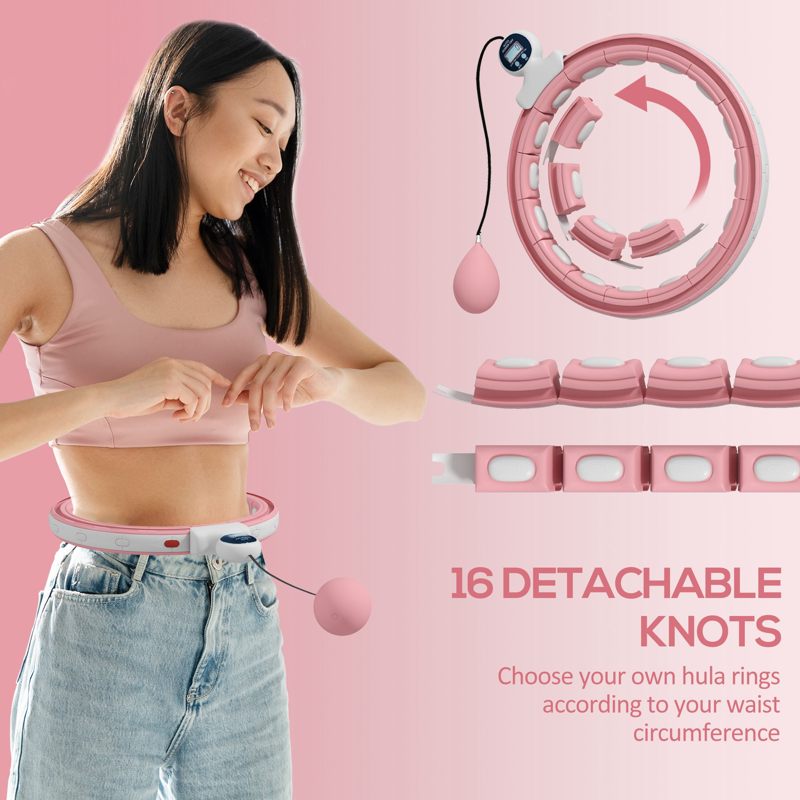 SPORTNOW Smart Weighted Hula Hoop, Massage Hula Ring with 16 Detachable Knots, 360° Auto-Rotating Ball and Digital Counter