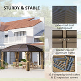 Outsunny 3 x 4m Hardtop Gazebo Canopy with Metal Roof, Aluminium Gazebo Permanent Pavilion with Netting and Curtains, Brown