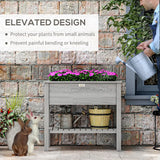 Outsunny Wooden Raised Garden Bed, Elevated Planter Box with Storage Shelf and Drainage Holes, Raised Planter with Legs, Grey