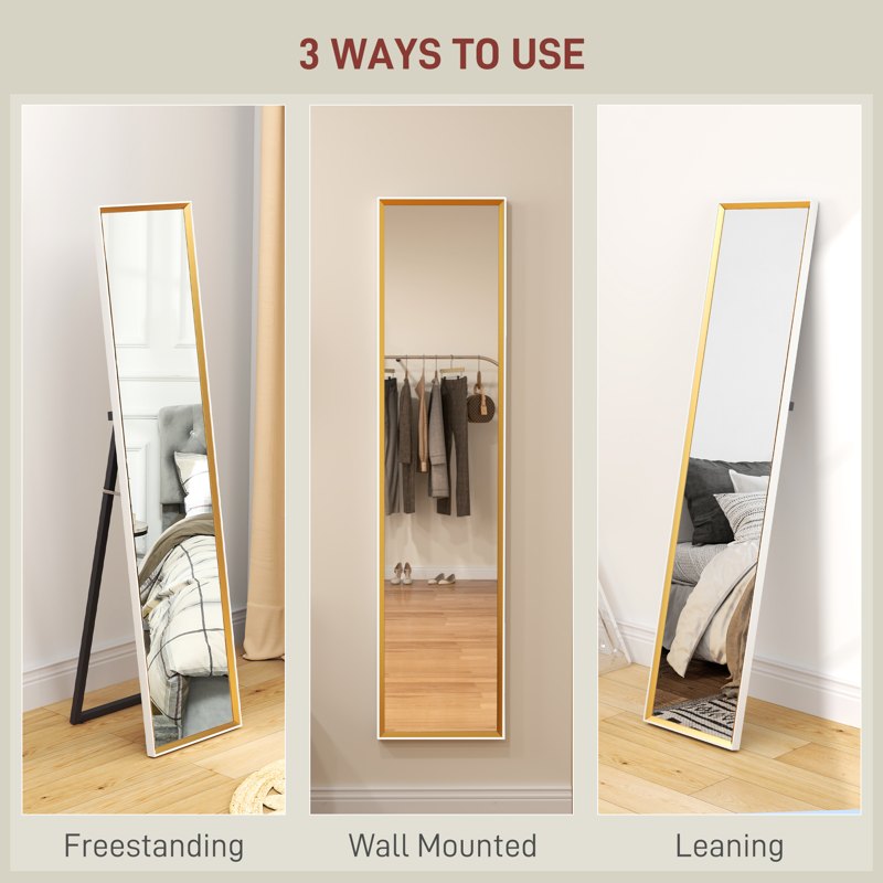 HOMCOM Full Length Mirror, 37 x 157cm Wall Mounted, Leaning, Free Standing Mirror, Framed Full Body Mirror for Living Room, Bedroom, White