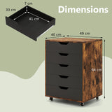 5 Drawer Chest with Lockable Wheels for Home Office-Rustic Brown
