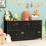5-Drawer Dresser Storage Organizer Chest Fabric Drawer with Labels-Black