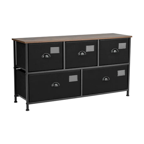 5-Drawer Dresser Storage Organizer Chest Fabric Drawer with Labels-Black