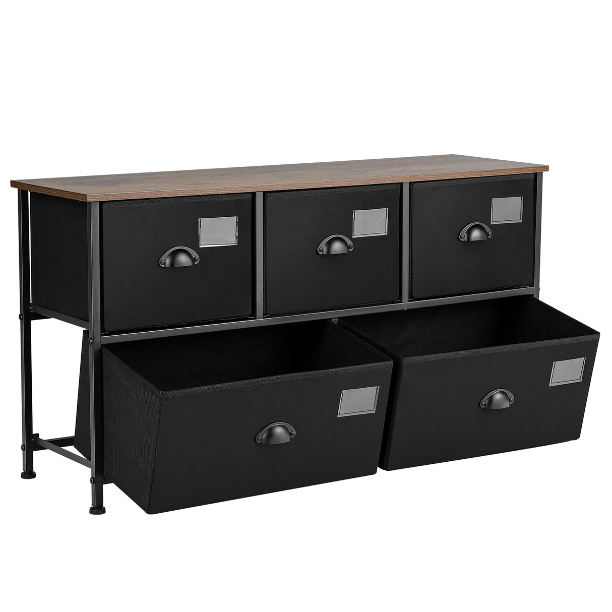 5-Drawer Dresser Storage Organizer Chest Fabric Drawer with Labels-Black