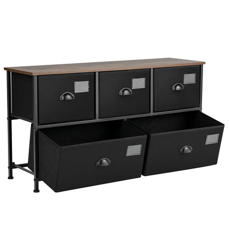 5-Drawer Dresser Storage Organizer Chest Fabric Drawer with Labels-Black