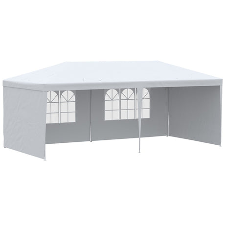 Outsunny 6 x 3 m Party Tent Gazebo Marquee Outdoor Patio Canopy Shelter with Windows and Side Panels White