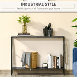 HOMCOM Industrial Console Table with Storage Shelf, Narrow Hallway Dressing Desk with Metal Frame for Living Room, Bedroom, Grey and Black