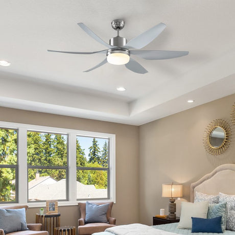 HOMCOM Reversible Ceiling Fan with Light, 6 Blades Indoor Modern Mount LED Lighting Fan with Remote Controller, for Bedroom, Living Room, Silver