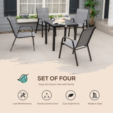 Outsunny 4 Pieces Garden Chairs, Stackable Outdoor Chairs with High Backrest and Armrest, Breathable Mesh Fabric Dining Chair Set of 4, Dark Grey