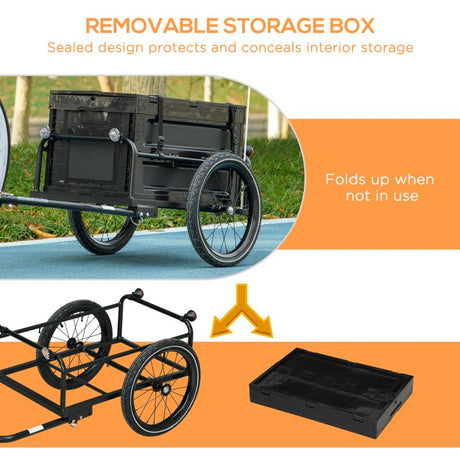 HOMCOM 65L Steel Frame Bike Trailer Storage Box - Black