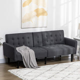 HOMCOM Upholstered Click Clack Sofa Bed, Linen-Feel 3 Seater Sofa Bed with Storage and Cupholders, Grey