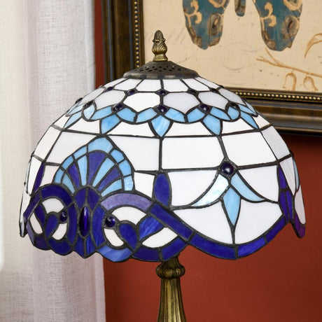 HOMCOM Stained Glass Table Lamp, Handmade Antique Bedside Lamp for Bedroom, Living room, Home, Nightstand, Decorative Night Light, Blue