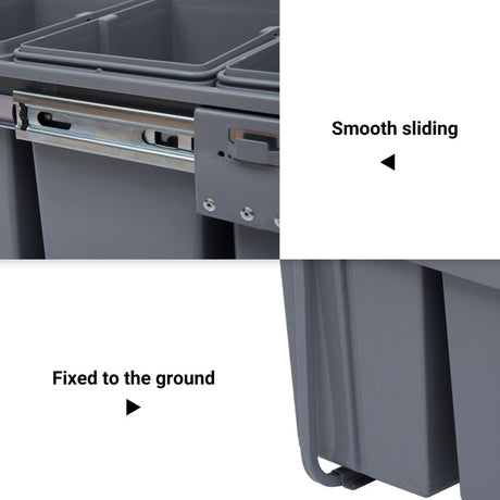 HOMCOM Kitchen Recycle Waste Bin Pull Out Soft Close Dustbin Recycling Cabinet Trash Can Grey (40L (1x20L+2x10L))