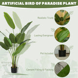 HOMCOM 160cm Tall Artificial Bird of Paradise Plant, Faux Banana Leaf Tree with PEVA Leaves and Flocking, Decorative Palm Tree in Pot for Home Office Decor, Green