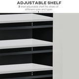 HOMCOM High Gloss Shoe Cabinet with White Doors and Open Shelves, Hallway Shoe Cupboard Storage Organiser for 15 Pairs of Shoes, Grey