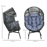 Outsunny String Rattan Egg Chair, with Padded Seat Cushion - Grey/Black