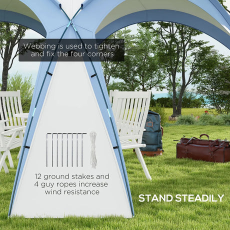 Outsunny 3.5 x 3.5M Camping Gazebo, Outdoor Event Shelter Dome Tent Garden Sun Shelter Patio Spire Arc Pavilion Camp Sun Shade Tent for 6-8 Person, Light Blue