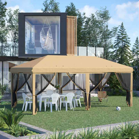 Outsunny 3 x 6m Pop Up Gazebo, Outdoor Canopy Shelter, Marquee Party Wedding Tent with 6 Mesh Walls and Carry Bag, Beige