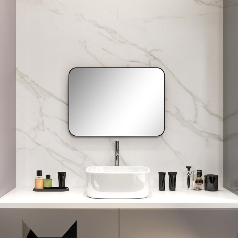 HOMCOM 70 x 50cm Curved Bathroom Mirror - Black