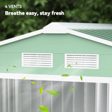 Outsunny 7 x 4ft Metal Garden Shed, Outdoor Storage Tool House with Ventilation Slots, Foundation Kit and Lockable Double Doors, Light Green