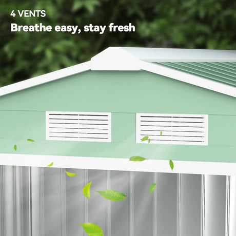 Outsunny 7 x 4ft Metal Garden Shed, Outdoor Storage Tool House with Ventilation Slots, Foundation Kit and Lockable Double Doors, Light Green