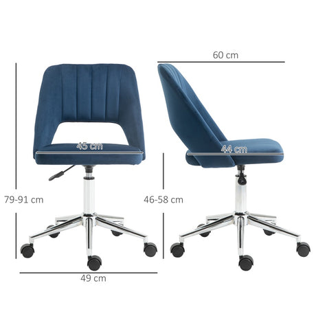 Vinsetto Armless Velvet-Feel Office Chair - Dark Blue