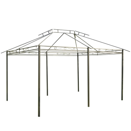 Outsunny 4m x 3(m)Garden Gazebo, Double Roof Outdoor Gazebo Canopy Shelter with Curtains, Solid Steel Frame for Lawn and Deck, Grey