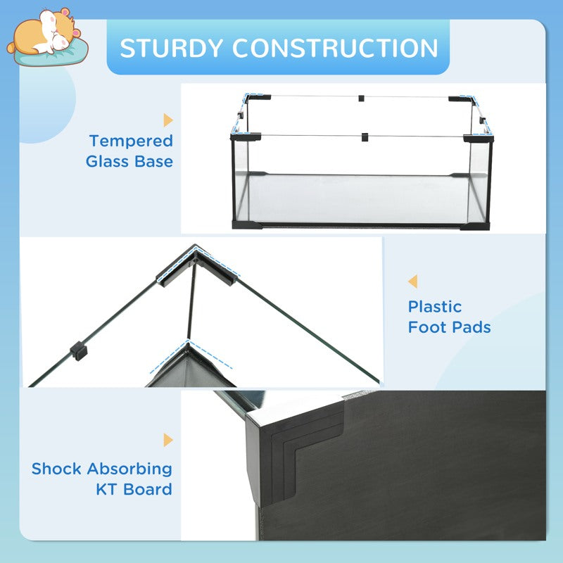 PawHut 3 Tiers Hamster Cage, Gerbil Cage with Deep Glass Bottom, Non-Slip Ramps, Platforms, Hut, Exercise Wheels, Water Bottle, Dish, for Syrian Hamster, Dwarf Hamster, 60 x 40 x 57cm