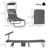 Outsunny Set of Two Folding Sun Loungers, with Adjustable Backs and Sun Canopies - Grey