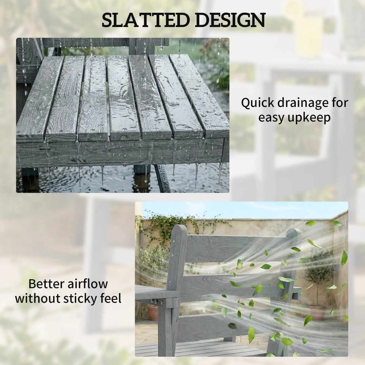 Outsunny Outdoor Garden Loveseat, Embossed Wooden Jack and Jill Garden Seat with Integrated Table, Grey