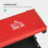 HOMCOM Workshop Stool, Rolling Machine Stool with 360 Swivel, Padded Seat, Tool Tray, Red