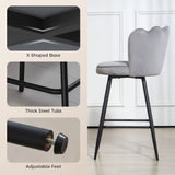 HOMCOM Set of Two Velvet-Feel Lotus Bar Stools - Grey