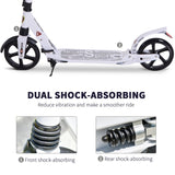 HOMCOM Folding Kick Scooter, Adjustable Ride On Scooter with 200mm Big Wheels and Double Shock Absorption, Urban Scooter for 14+ Teens Adult- White