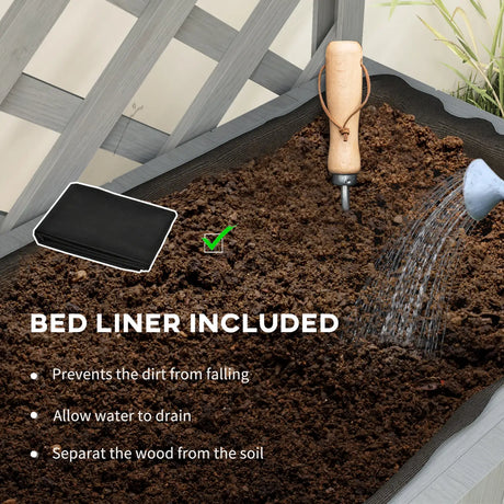 Outsunny 52L Wooden Planter, with Trellis and Shelves - Grey