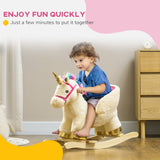 AIYAPLAY Kids Rocking Horse with Realistic Sounds, Safety Belt, Wooden Base, for Ages 18-36 Months, Cream White