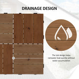 Outsunny 27 Pcs Wooden Interlocking Decking Tiles, 30 x 30 cm Anti-slip Outdoor Flooring Tiles, 0.81㎡ per Pack, All Weather Use for Patio, Balcony, Terrace, Hot Tub, Brown