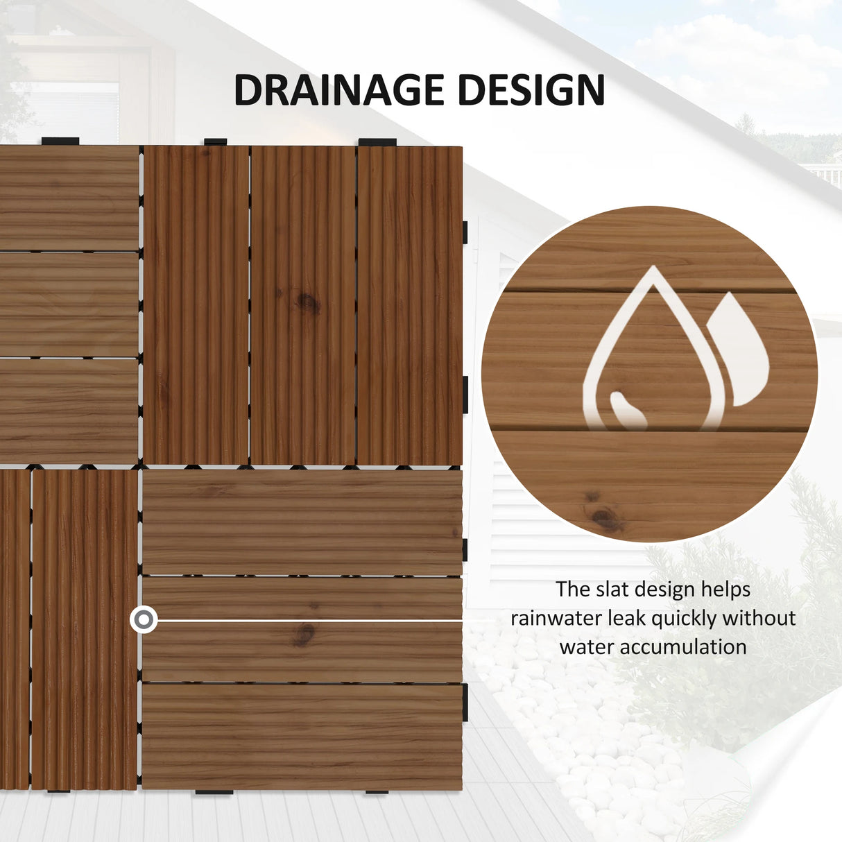 Outsunny 27 Pcs Wooden Interlocking Decking Tiles, 30 x 30 cm Anti-slip Outdoor Flooring Tiles, 0.81 per Pack, All Weather Use for Patio, Balcony, Terrace, Hot Tub, Brown