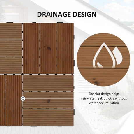 Outsunny 27 Pcs Wooden Interlocking Decking Tiles, 30 x 30 cm Anti-slip Outdoor Flooring Tiles, 0.81 per Pack, All Weather Use for Patio, Balcony, Terrace, Hot Tub, Brown