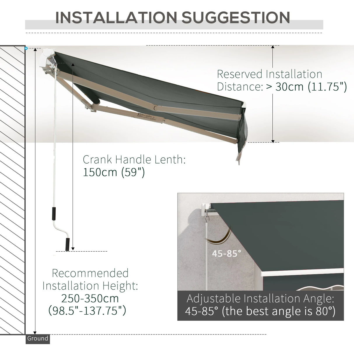 Outsunny 3.5M x 2.5M Manual Awning Canopy Retractable Sun Shade Shelter for Garden Patio