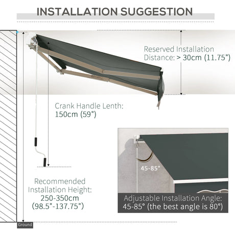 Outsunny 3.5M x 2.5M Manual Awning Canopy Retractable Sun Shade Shelter for Garden Patio