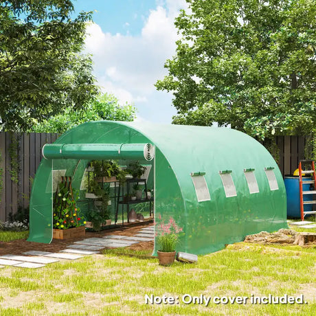 Outsunny 4 x 3 x 2m Greenhouse Replacement Cover ONLY Winter Garden Plant PE Cover for Tunnel Walk-in Greenhouse with Roll-up Windows Door Outdoor, Green