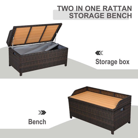 Outsunny 130L Rattan Garden Storage Box, with Seat - Mixed Brown