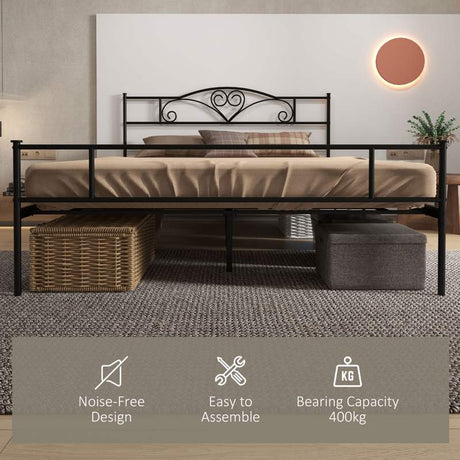 HOMCOM King Size Bed Frame, 5ft4 Metal Bed Base with Headboard and Footboard, 31cm Underneath Storage Space for Bedroom