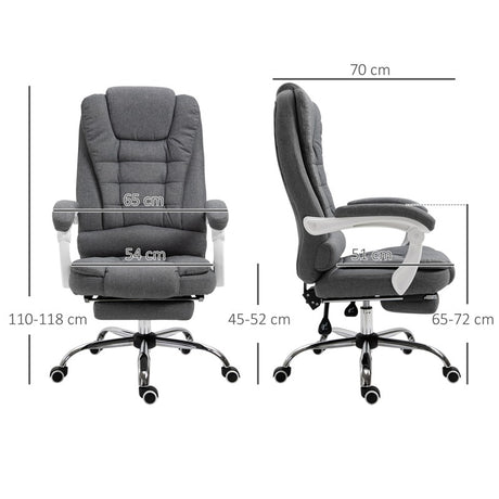 Vinsetto Office Chair, Computer Desk Chair, Linen Fabric Swivel Rolling Task Chair with Large Soft Padded Cushion, 135° Reclining Backrest and Retractable Footrest, Grey