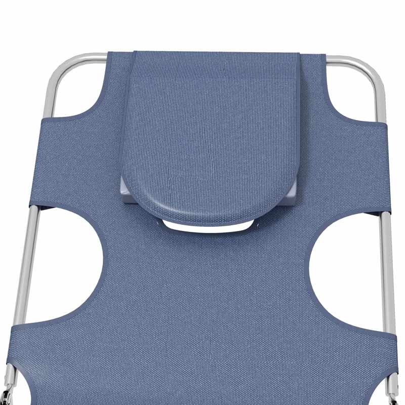 Outsunny Foldable Sun Lounger Set of 2 with Reading Hole, Portable Sun Lounger with 5 Level Adjustable Backrest, Reclining Lounge Chair with Side Pocket, Headrest Pillow, Grey